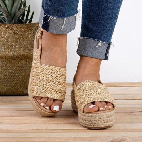 Women Sandals Retro Platform Sandals With High Heels Wedges Shoes For Women Hemp Summer Sandals