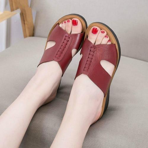 Fashion slides genuine leather slippers women shoes summer wedges outside ladies slippers
