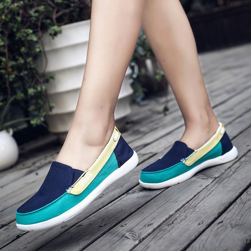 Womens Round Toe Flat Heel Slip On Flats Loafer Shoes Casual Canvas Hollow Out