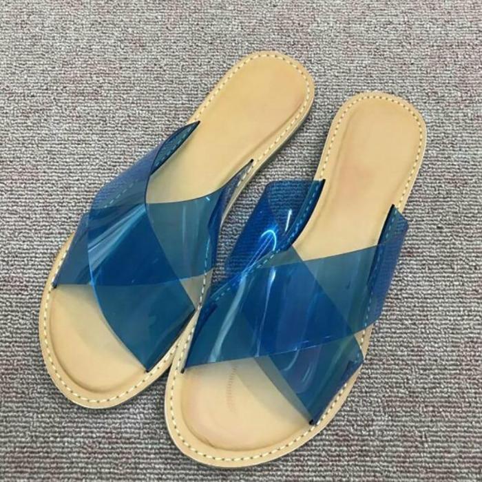 ladies slides Transparent color plastic cross flat comfortable special female slippers size