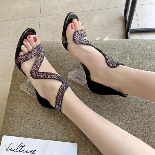 Women Sandals Ankle Strap High Heels Crystal Buckle Strap Summer Shoes Famale Fashion Rhinestone Heel