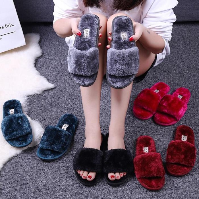 Winter Women House Slippers Fur Slides Flat Sandals Female Casual Shoes