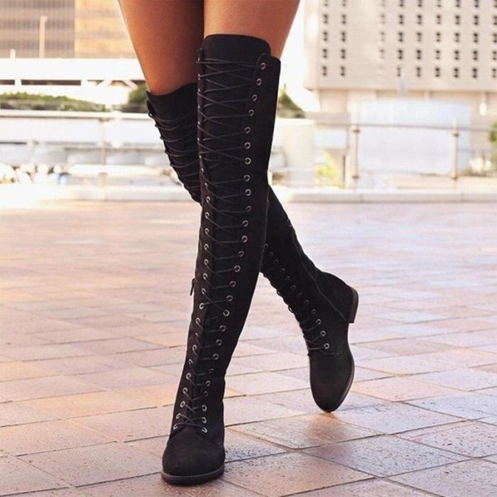Women Shoes Genuine Leather Female Over The Knee Martin Boots Suede Women British Retro Trend Women Naked Boots