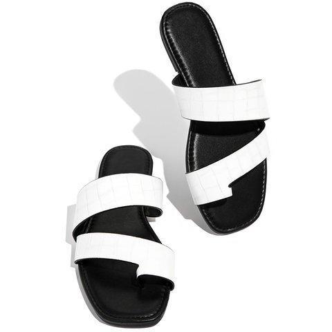 Women Slippers Summer Flats Slides Casual Shoes PU Leather Sandals