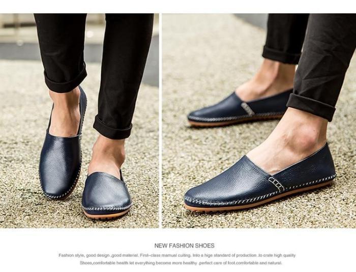 Men Non-slip Fashion Slip On Genuine Leather Flats Moccasins Loafers Shoes