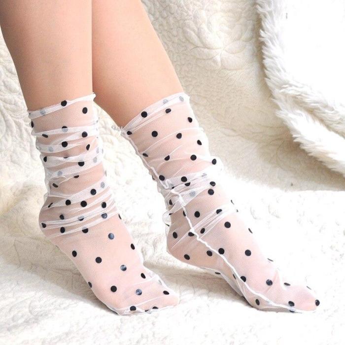 Women's Breathable Transparent Mesh Polka Dot Socks Ladies Girls Vintage Gauze Dots Socks Female Sox
