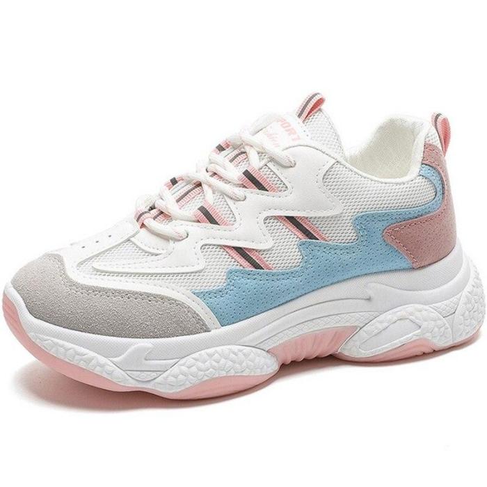 Casual Sneakers Women's Spring Outdoor Walking Shoes Mesh Sneakers Lace-Up Platform Vulcanized Shoes