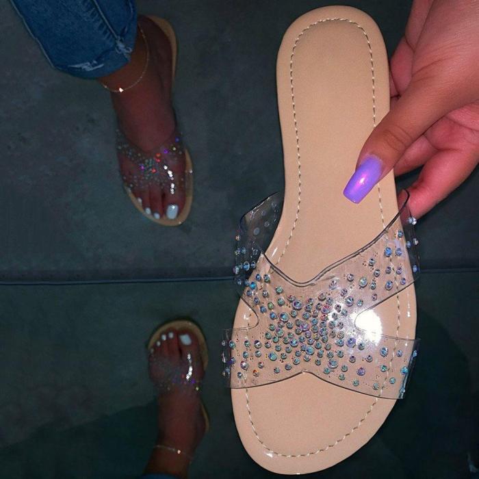 Slip-On Flat With Cross Rhinestone Casual Casual Slippers