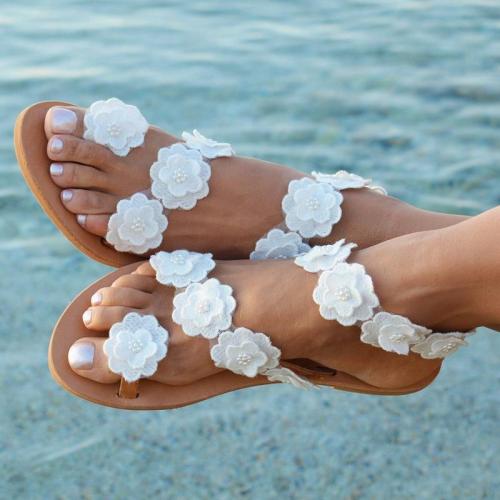 Beach Sandals For Women Vintage Sandals Fashion Flower Plus Size Beach Flat Shoes