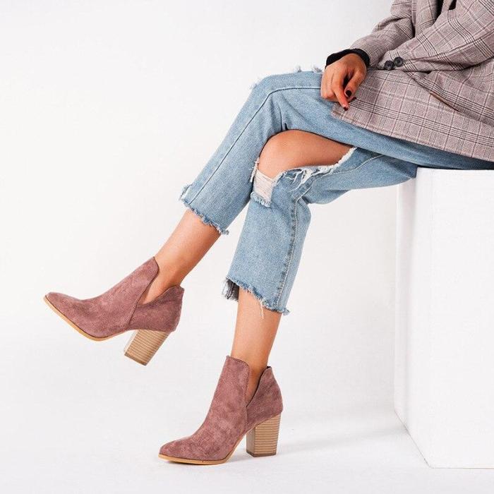 Chic Women Boots High Shoes Woman Spuare Toe Heel Ankle Boots Female