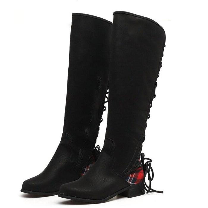Knee High Boots Retro Rome Style Women Fashion Square Heel Woman Leather Shoes Winter PU Large Size