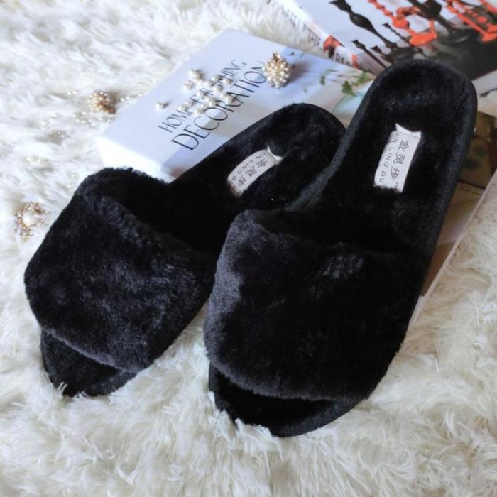 Winter Women House Slippers Fur Slides Flat Sandals Female Casual Shoes