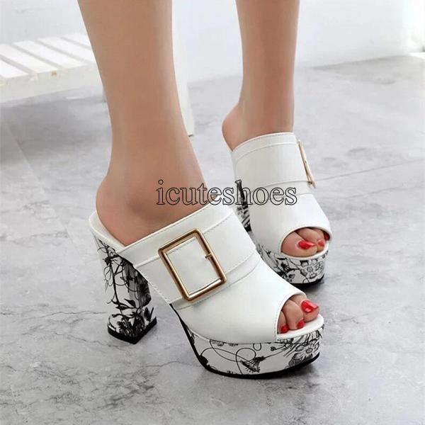Fashion Summer Women Elegant Buckle High Heel Sandals Peep Toe Platform Shoes Sexy Chunky Heel Shoes Lady