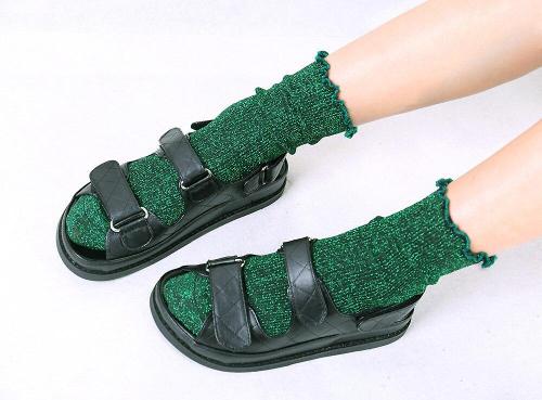 Chic Women's Stringy Selvedge Glitter Socks Gold Sliver Shiny Ankle Socks Casual Ladies Bright Retro Sox Piles Sock Female