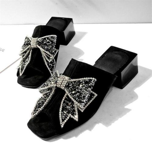Fashion Sequins Women's Slippers High Female Open Toe Comfortable Slides