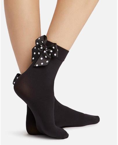 Chic Streetwear Women's Black Color Dots Bow Socks Casual Female Polka Dot Short Socks Cute Ladies Plaid Bow knot Sox