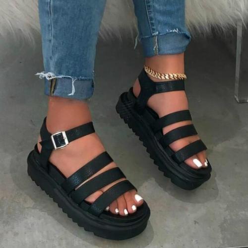 Women Summer Shoes with Platform PU Leather Wedges Female Gladiator Sandal Thick Bottom Black Brown