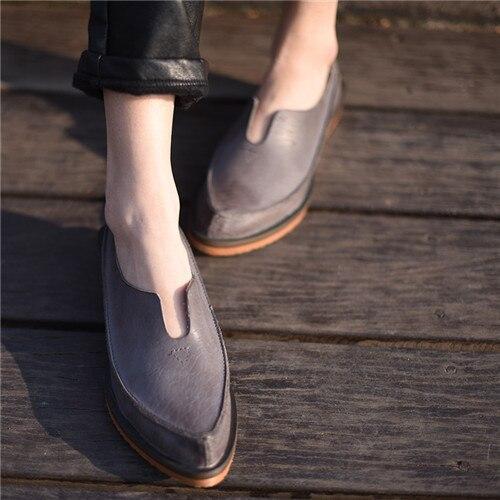 New Spring Pointed Toe Genuine Leather Women Loafers Shoes Wedges Female Casual Handmade Shoes