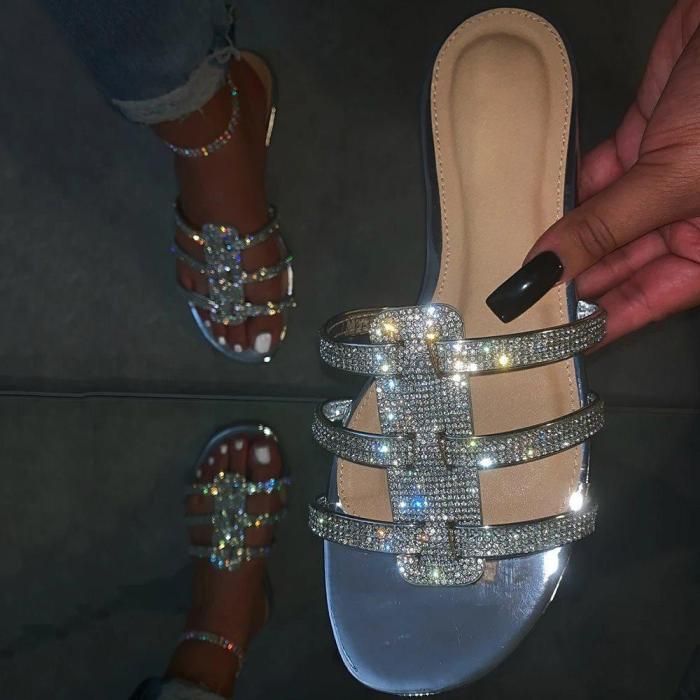 Slip-On Flip Flop Flat With Rhinestone Casual Casual Slippers