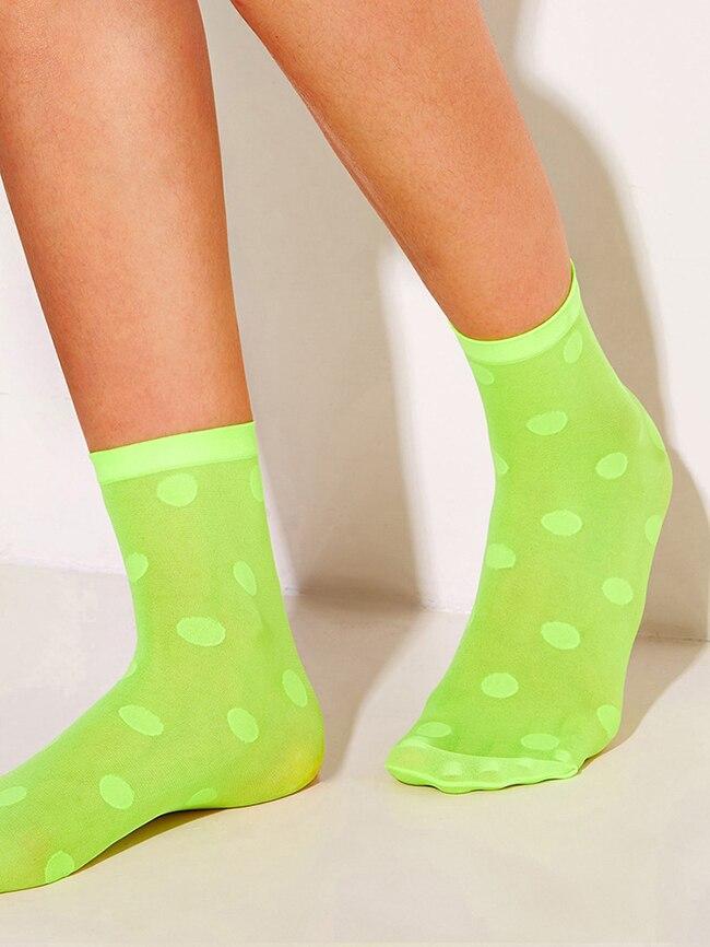 Women Breathable Fluorescent color Polka Dot Socks Ladies Thin Crystal Socks Transparent Thin Dots Silk Socks Female