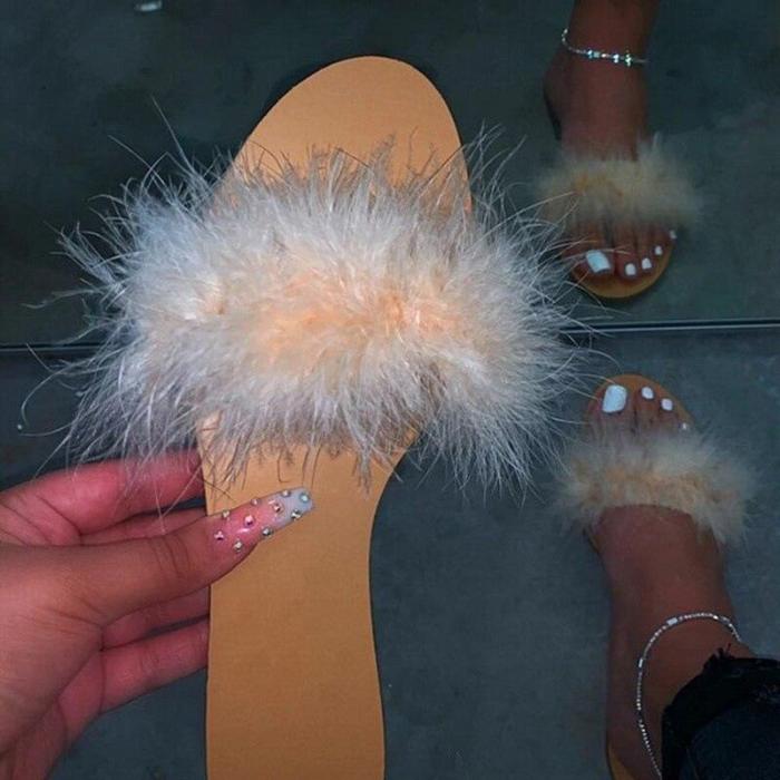 Big Full Fur Slippers Hair Slides Beach Slides Holiday Fox Fur Slides for Women