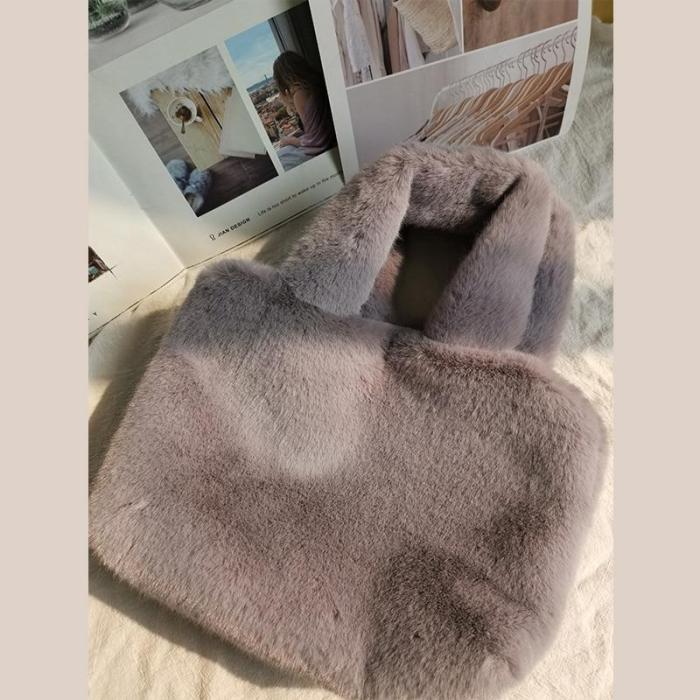 Faux Fur Shoulder Bags for Women Winter Warm Crossbody Messenger Bag Female Travel Solid Color Handbags