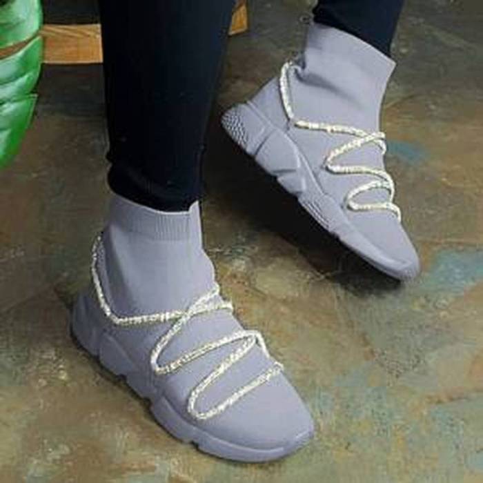Women Flats Shoes Woman Plus Size Flat High-top Breathable Mesh Shoe Shiny Crystal Chaussures Femme