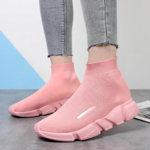 Women Sneakers High Top Sock Shoes Lovers Elastic Band Casual Flats Female Weaving