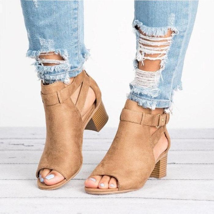 Women's Large Size Chunky With Buckle Sandals
