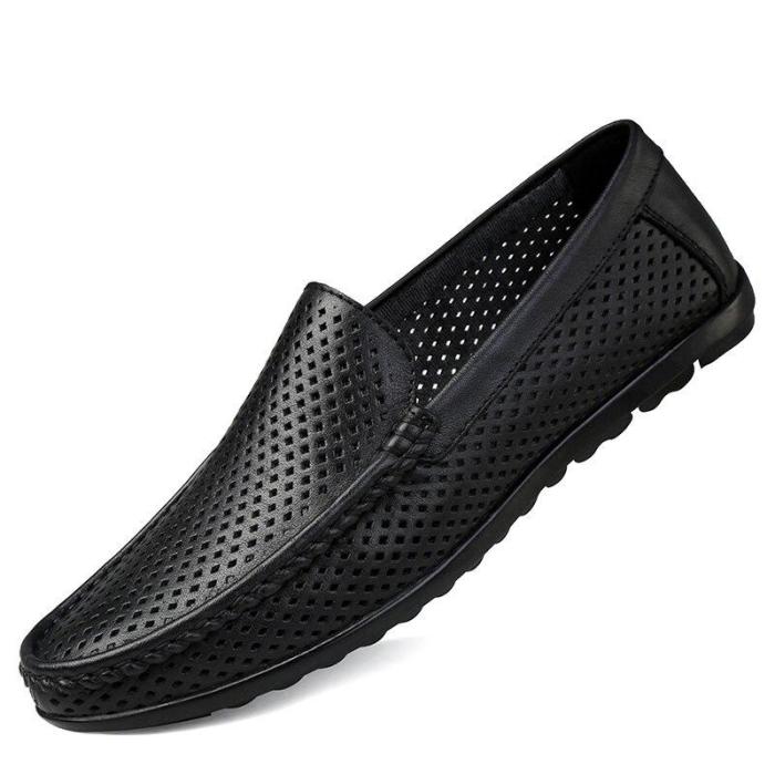 Men Shoes Slip on ventilation holes Mans Shoe Genuine leather Breathable Formal Loafers Boat Footwear Flat Moccasins