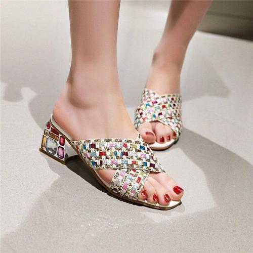 Summer Sandals Crystal Square High Heels Shoes Ladies Prom Shoes Women Sandals
