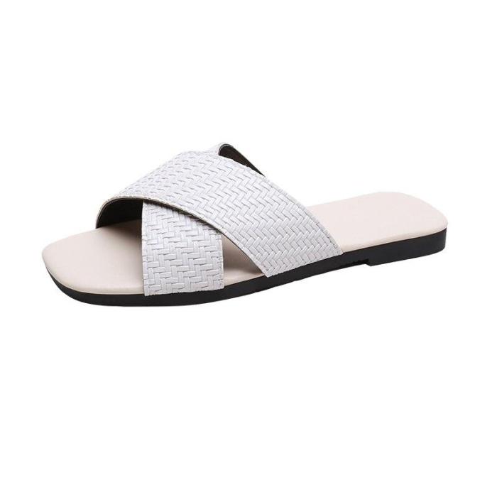 Women Slippers Female Slides Sandals Flat Leather Shoes Solid