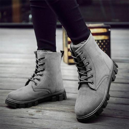 Boots Women Short Plush Flat Warm Lace-up Round Head Non-slip Solid Color Shoes for Female Waterproof