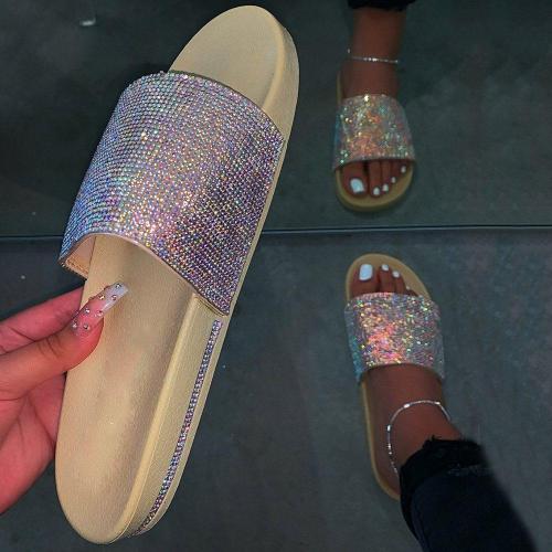 Rhinestone Slip-On Flat With Flip Flop Casual Casual Slippers