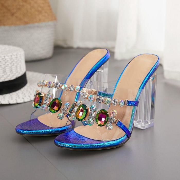Crystal Slippers Open Toe High Heels Shoes Woman Crystal Transparent Heeled Slippers Sandals