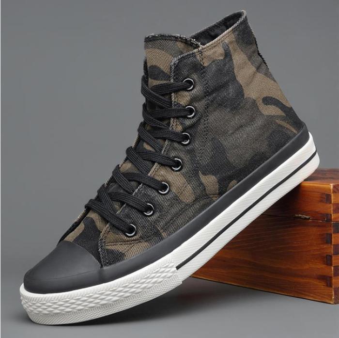 Spring New Men's High-top Canvas Shoes Fashion Vulcanized Shoes Round Toe Trend Tie Sneaker Rubber Men Boots