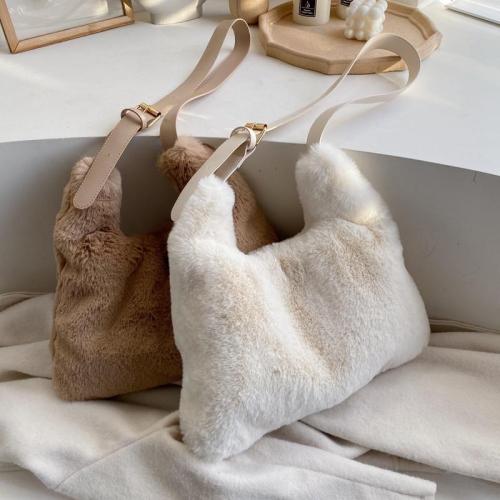 Luxury Faux Fur Bags for Women White Handbag Winter Soft Plush Pink Shoulder Bag Fashion Female Tote Bag