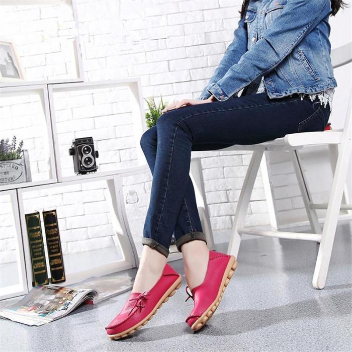 Women's Big Size Slip On Lace Up Soft Sole Flat Loafers