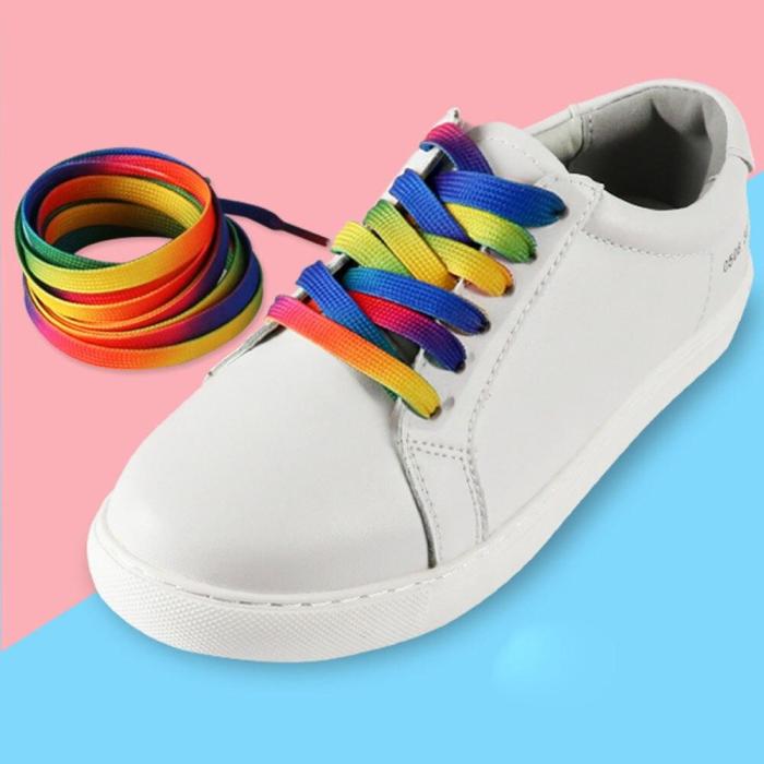 Gradient Rainbow Flat Shoelace Sports Casual Shoes Laces Sneaker Boots Strings Lazy Laces