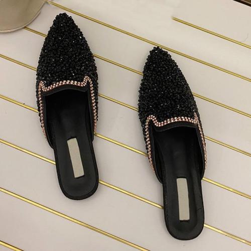 Summer Slippers Slides Shoes Pu Leather Shoes Lady  Flats Pointed Toe