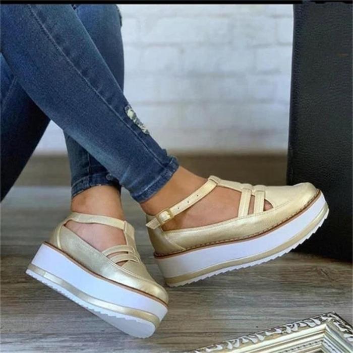 Women's Platform Sneakers Round Toe Flat Shoes Casual Daily Comfy Buckle Strap Dress Party Cute Female