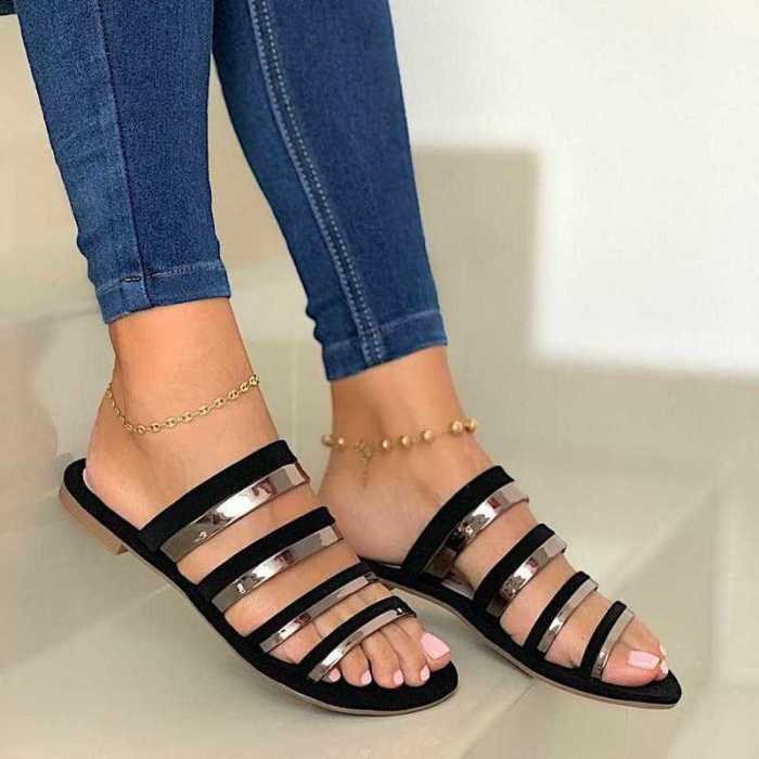 Women Slippers Summer Open Toe Flats Shoes Ladies Beach Shoes Outdoor Casual