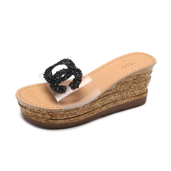 Fashion Loose Cool Slippers In Summer Sequins Transparent Sandals