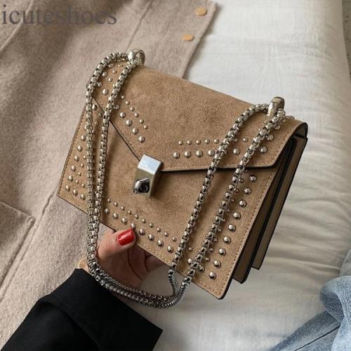 Scrub Leather Small Shoulder Messenger Bags for Women Chain Rivet Lock Crossbody Bag Female Travel Mini Bags