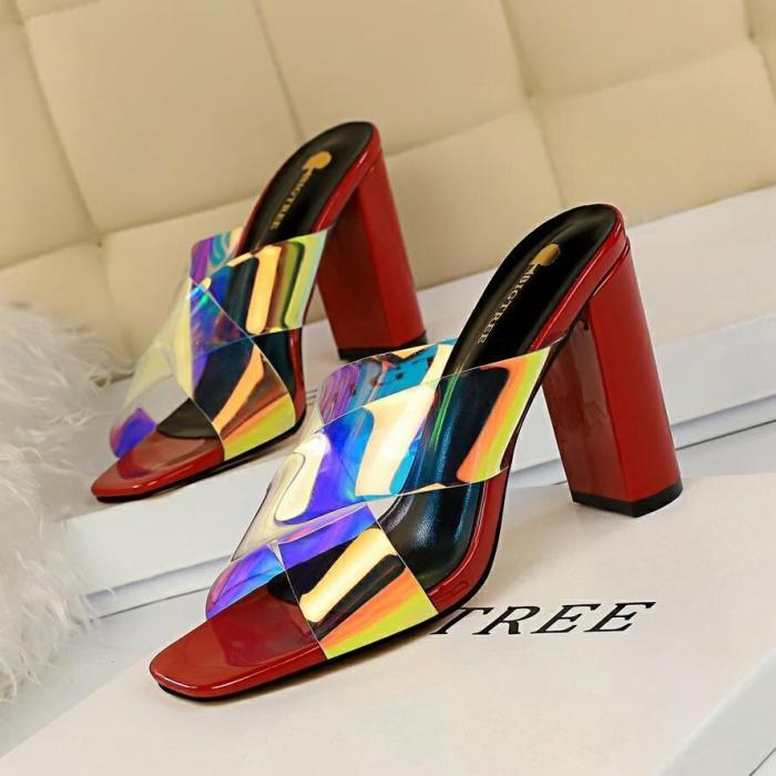 Fashion Women Slippers Heels Patent Leather Bling Ladies Sandals Sexy Women Shoes
