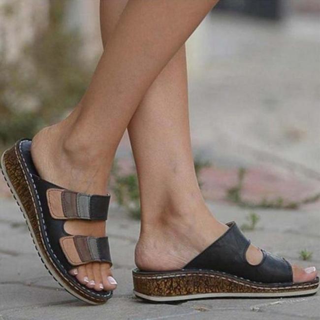 Sandals for Women Shoes Women's Retro Wedge Low Heels Ladies Sandals