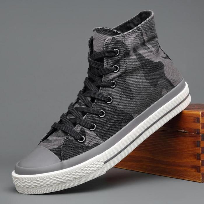 Spring New Men's High-top Canvas Shoes Fashion Vulcanized Shoes Round Toe Trend Tie Sneaker Rubber Men Boots