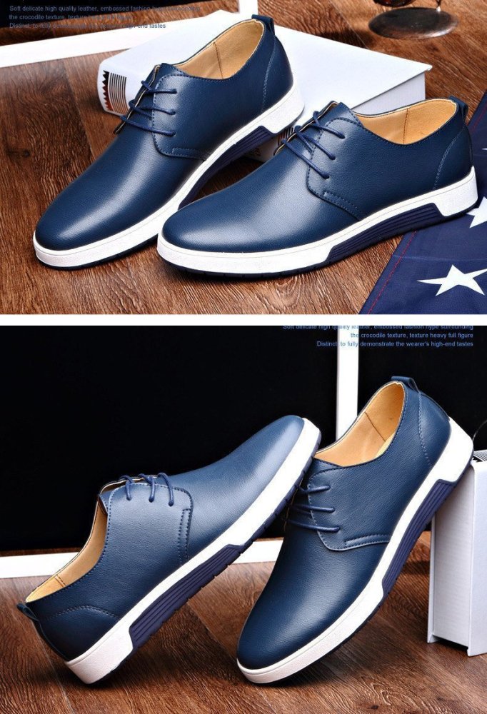 Men Shoes Casual Leather Fashion Trendy Black Blue Brown Flat Shoes