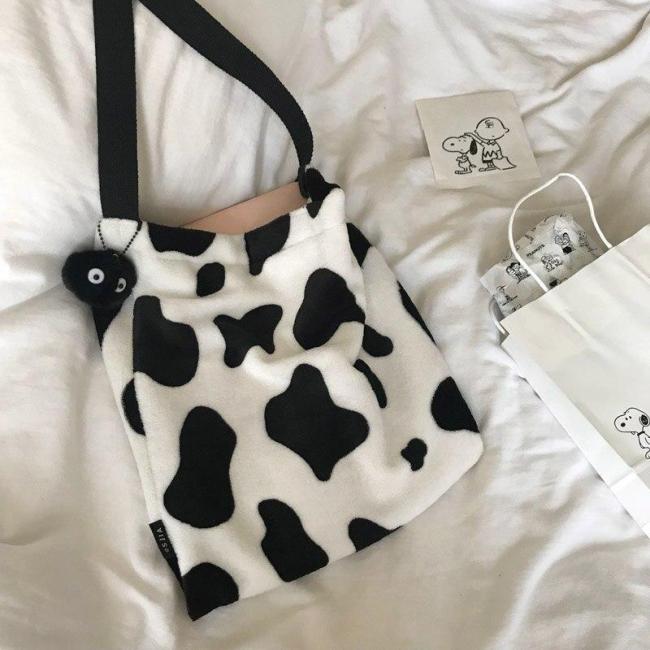 Dot Cow Pattern Women Handbags Designer Shoulder Luxury Plush Messenger Bag Ins Large Capacity Totes Lady Buckets Bag Big Purse