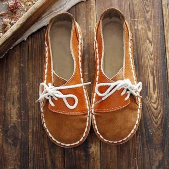 Women Hit Color Lace Decoration Slip On Flat Heel Loafers